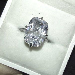 Kim K Platinum Plated 6ct cushion cut CZ pave ring